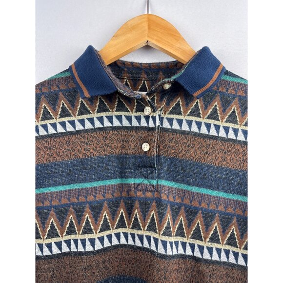 Vintage Arizona Jean Co. Womens Small Geometric Long Sleeve Polo Shirt - Picture 2 of 5